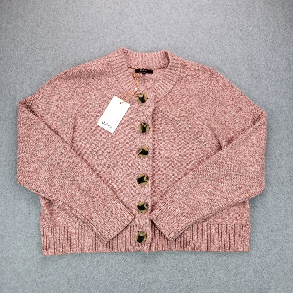 Quince Cropped Cardigan Womens Medium Marled Rose Pink Organic Cotton LB110101